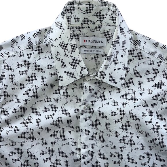 Calvin Klein Mens Long-Sleeve Button-Up Dress Shirt With Houndstooth Print White - Picture 3 of 10